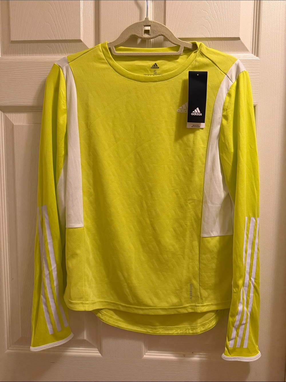 adidas womens  Neon Yellow & White Long-Sleeve Athletic running shirt. NWT